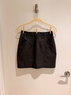 Faux Leather Black Mini Skirt with Pockets  - Size S